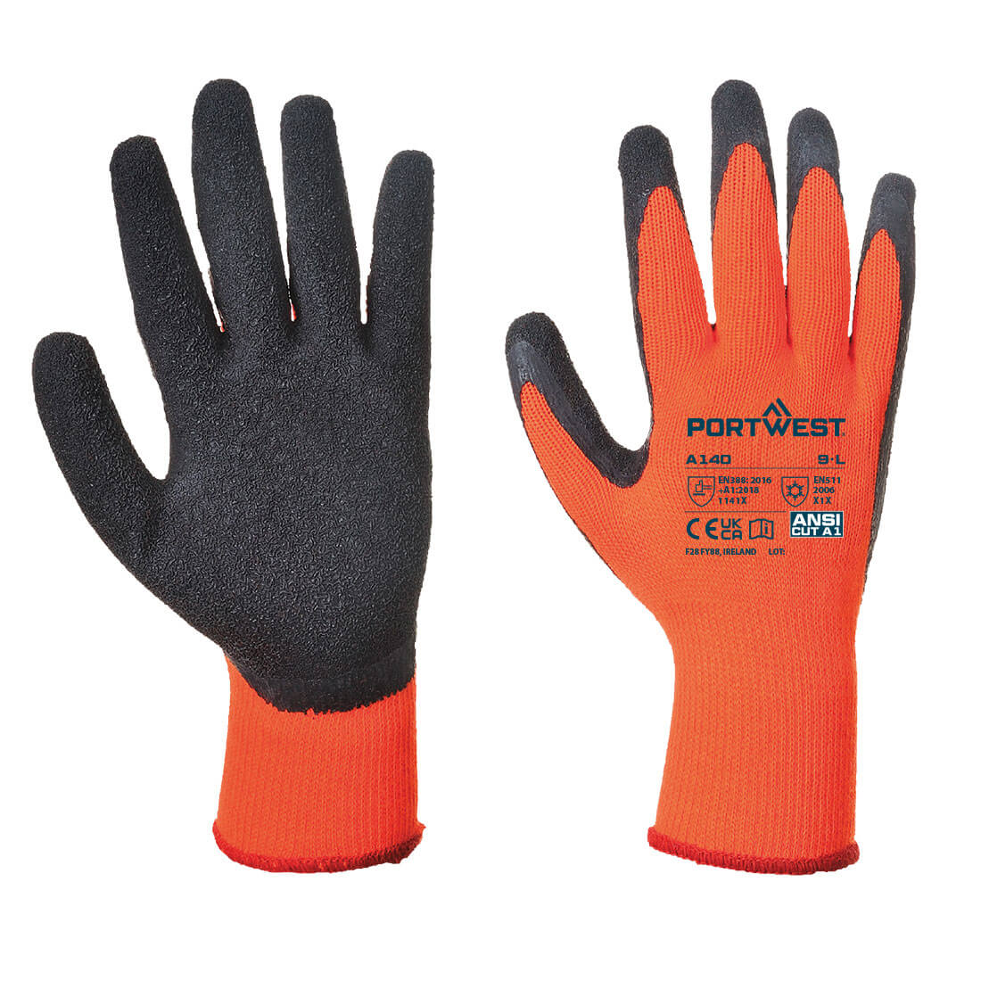 Portwest A140 Thermische Grip Handschoen Latex (12 paar) - Afbeelding 2