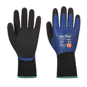 Portwest AP01 Thermo Pro Latex Grip Handschoen Koude Bescherming Blauw/Zwart