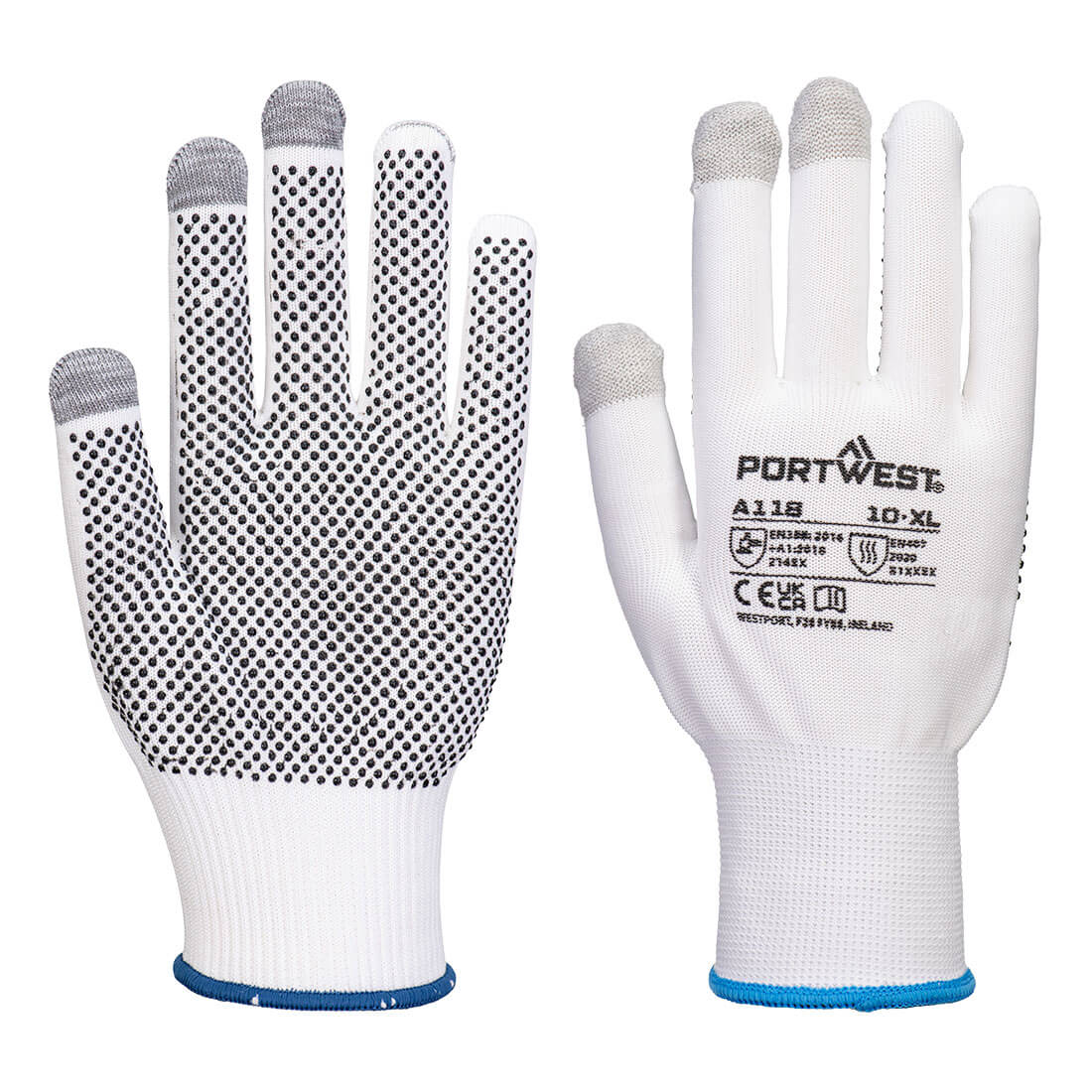 Portwest A118 Grip 13 PVC Touchscreen Handschoen met Dots (12 paar)